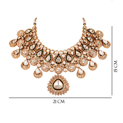 Gold Meenakari Kundan Necklace Set with Earrings and Tikka