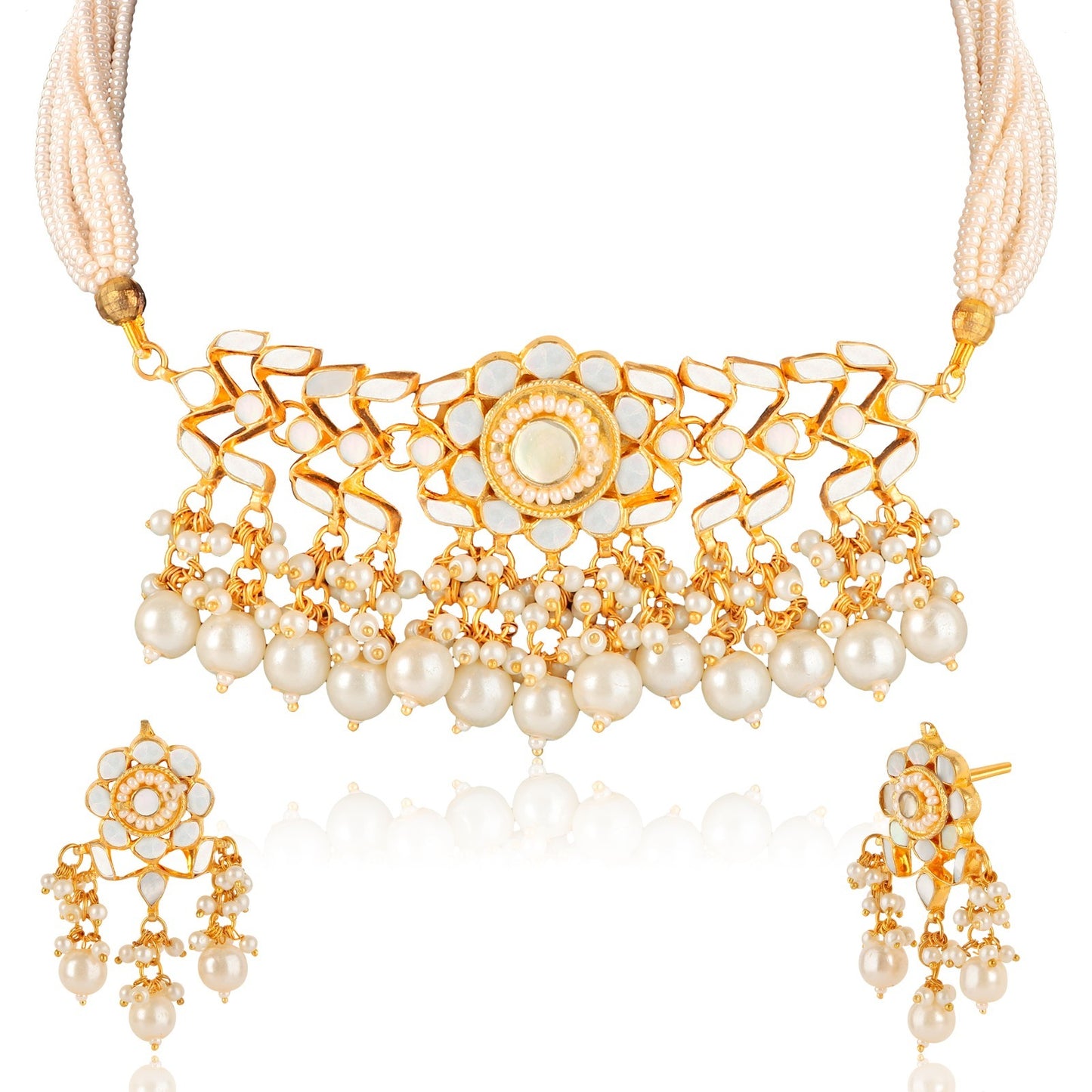 Gold Mother of Pearl Choker Set with Earrings