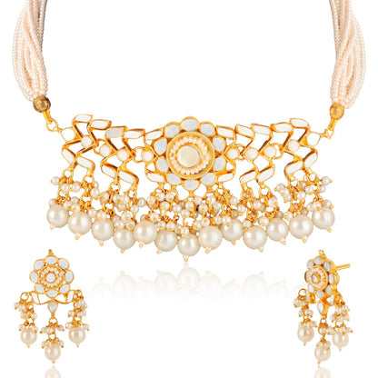 Gold Mother of Pearl Choker Set with Earrings