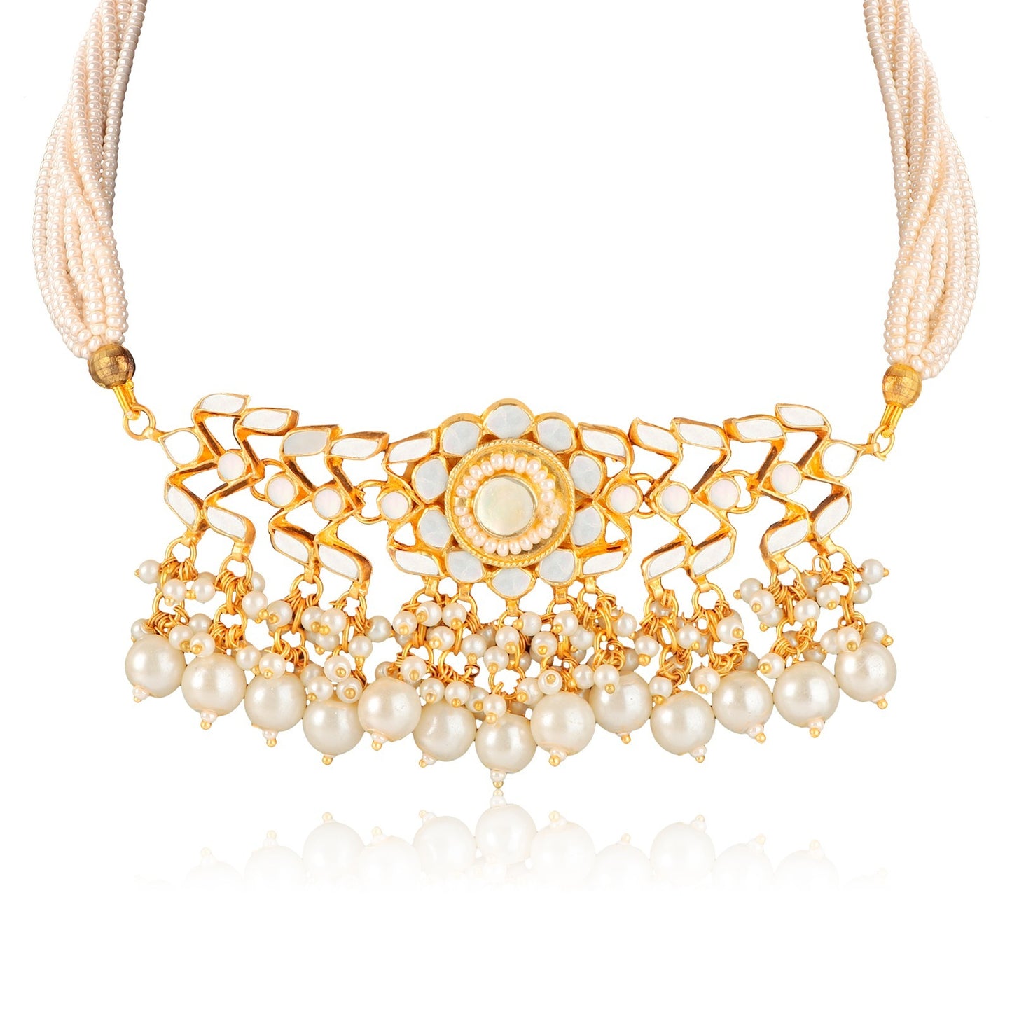 Gold Mother of Pearl Choker Set with Earrings