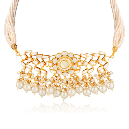 Gold Mother of Pearl Choker Set with Earrings