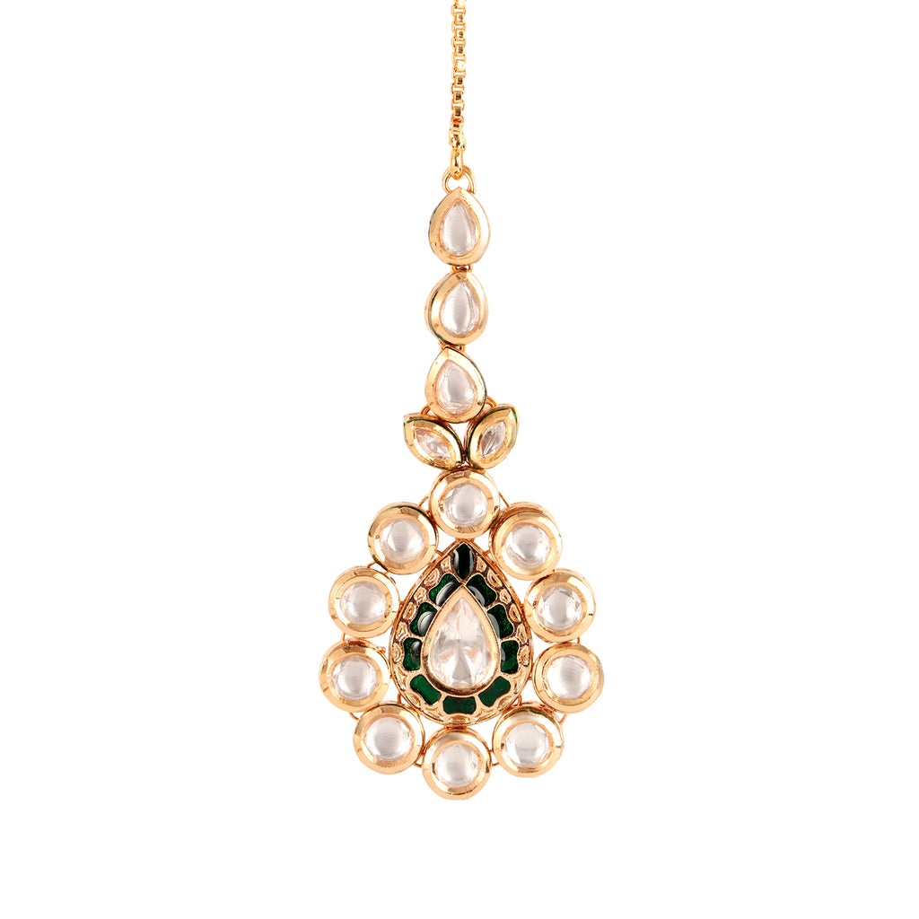 Gold Meenakari Kundan Necklace Set with Earrings and Tikka
