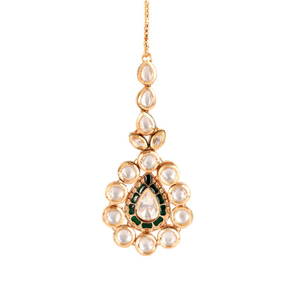 Gold Meenakari Kundan Necklace Set with Earrings and Tikka