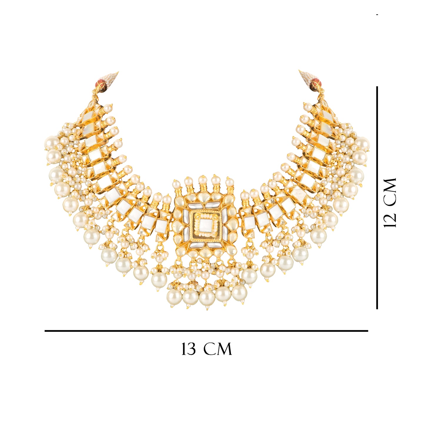 Gold Mother of Pearl Pachi Kundan Necklace Set with Earrings