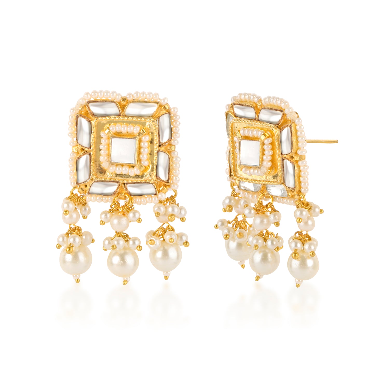 Gold Mother of Pearl Pachi Kundan Necklace Set with Earrings