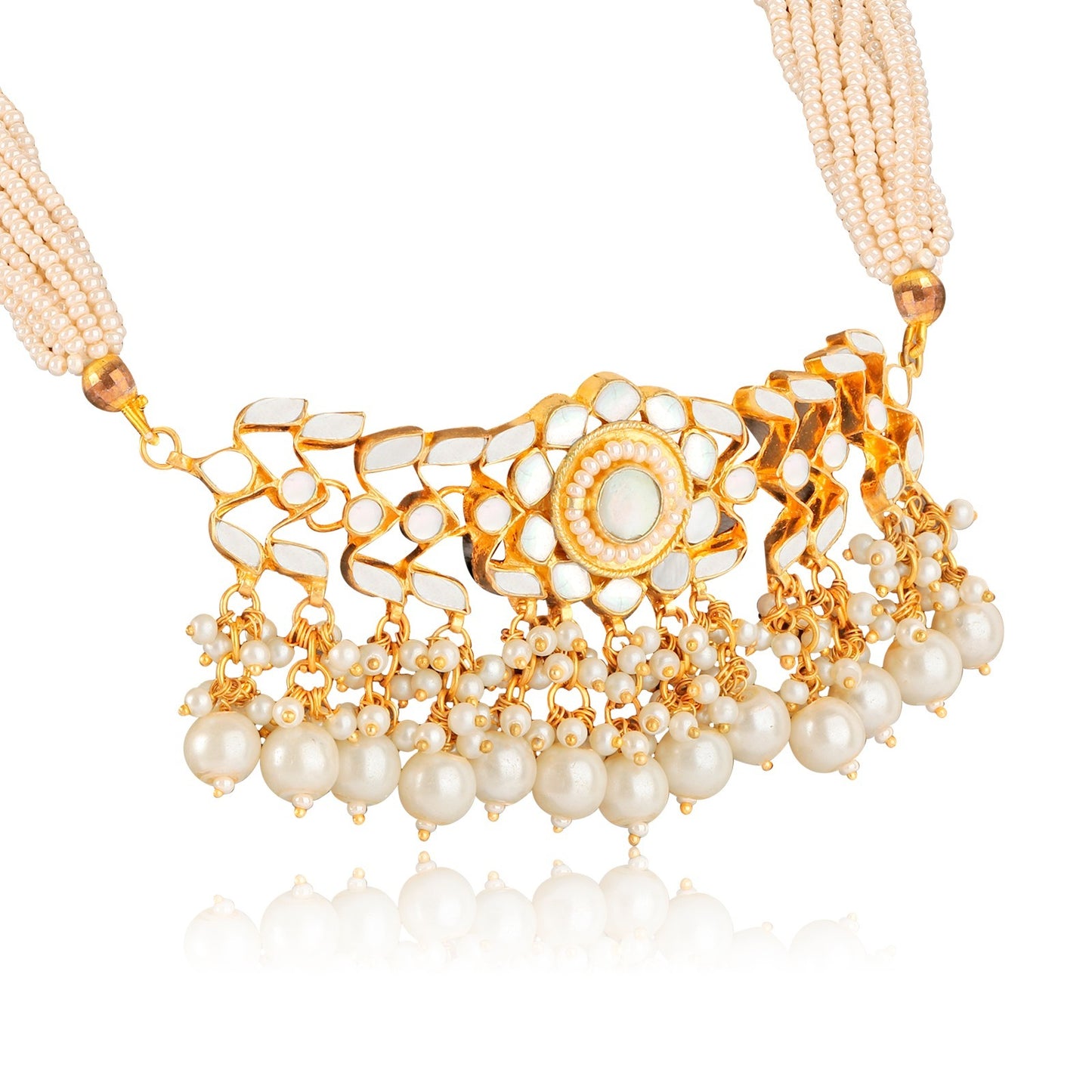 Gold Mother of Pearl Choker Set with Earrings